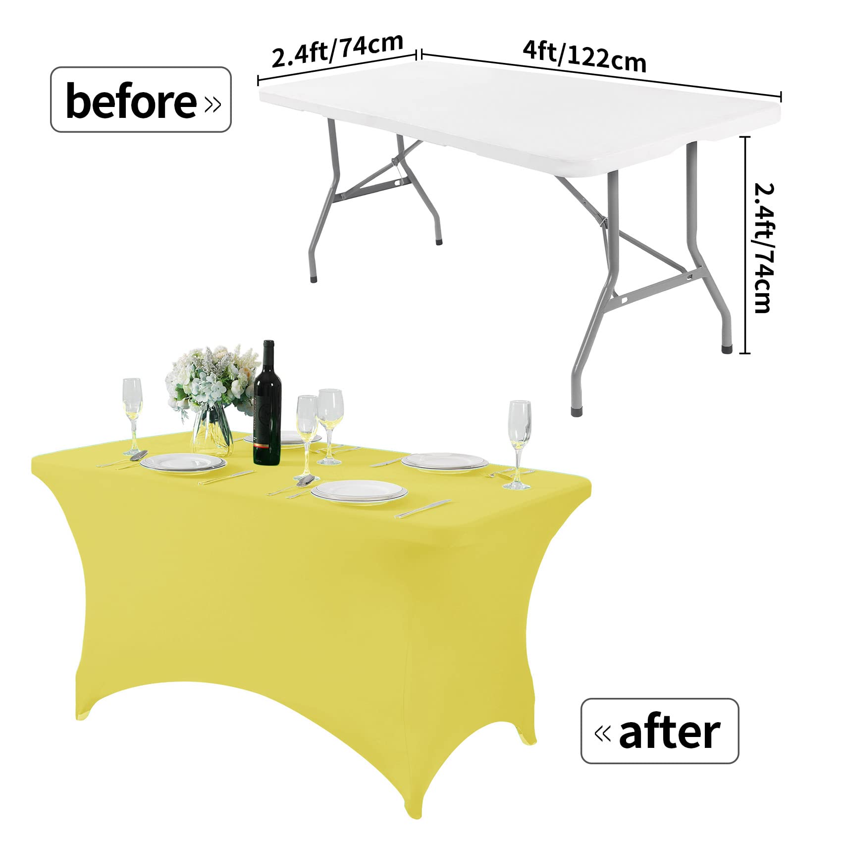 Hezuzo Spandex Table Cover For 4Ft Table Universal Fitted Stretch Tablecloth For Party, Banquet, Wedding And Events-Yellow