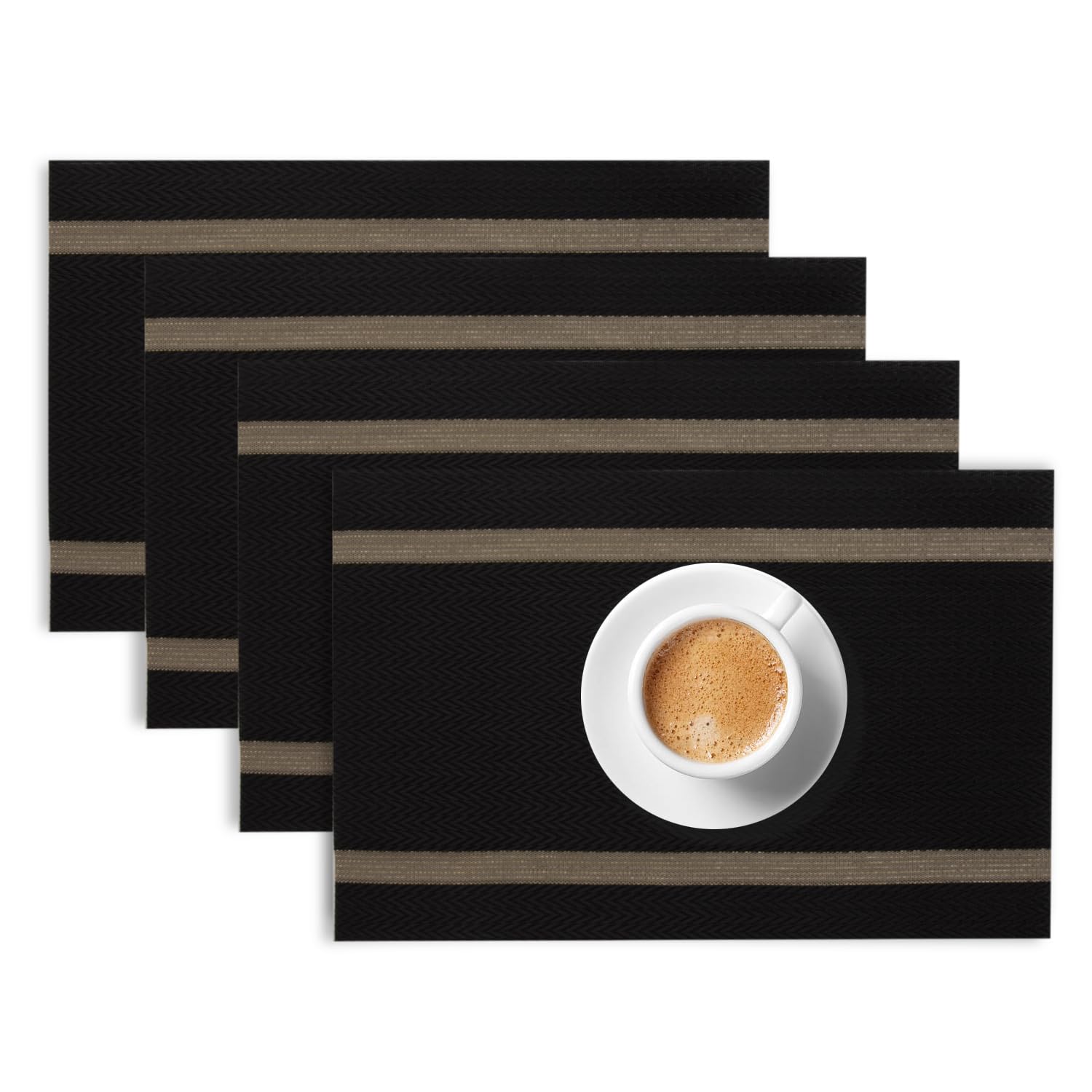 Hokipo Pvc Placemats Set Of 4 Dining Table Mats, Chevron Stripes, Jet Black
