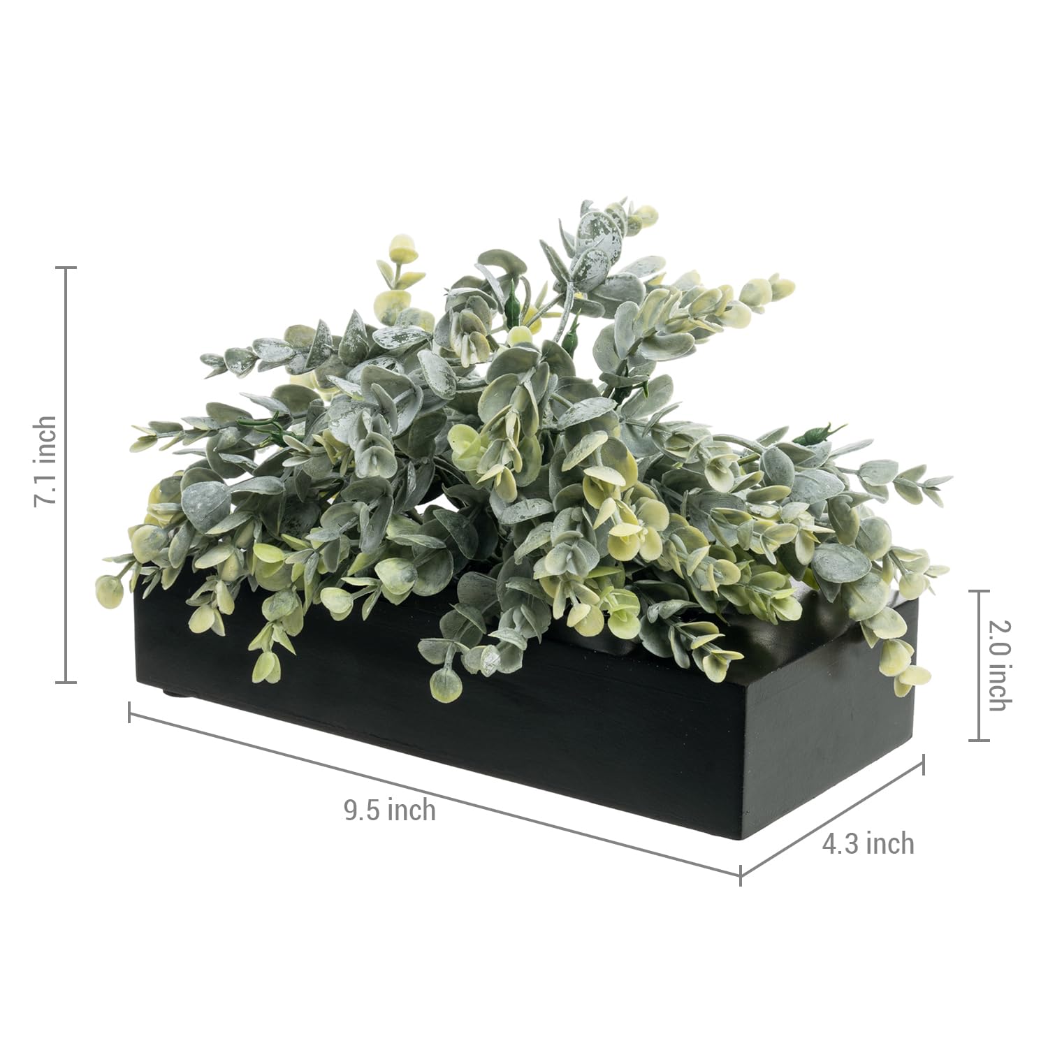 MyGift Artificial Eucalyptus Plant in Black Wood Decorative Planter Pot, Realistic Faux Indoor Greenery in Container for Tableto
