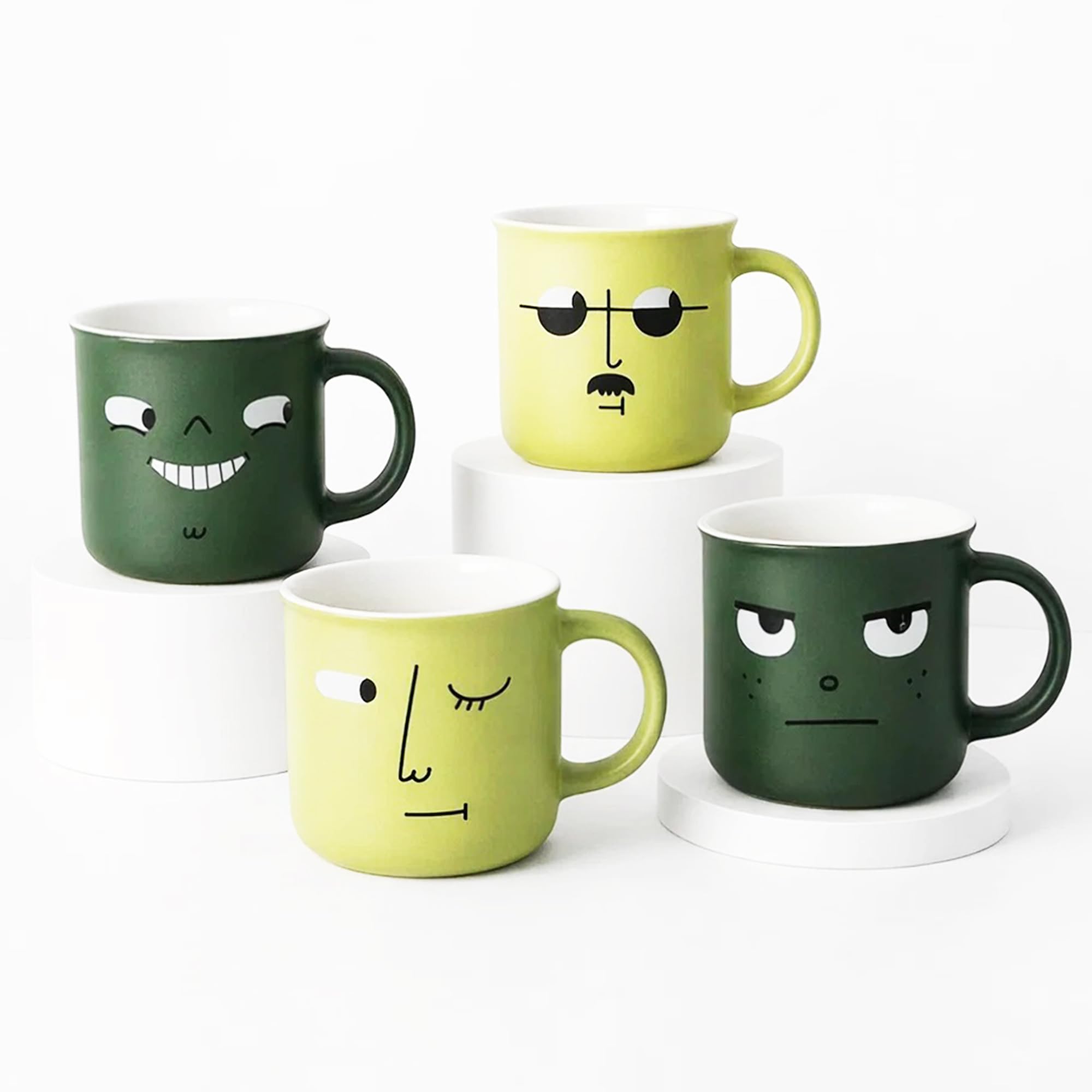 LYNXUN Funny Coffee Mugs Set of 4  Large 13oz Ceramic Funny Face Mugs, Coffee Cups for Coffee, Tea & Latte, Birthday, Office & 