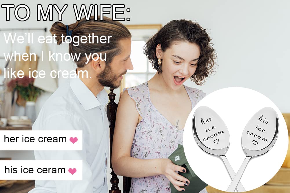 His And Hers Ice Cream Spoons Set Of 2 Boyfriend Girlfriend Birthday Valentines Gift For Husband Wife Engraved Spoon For Couples
