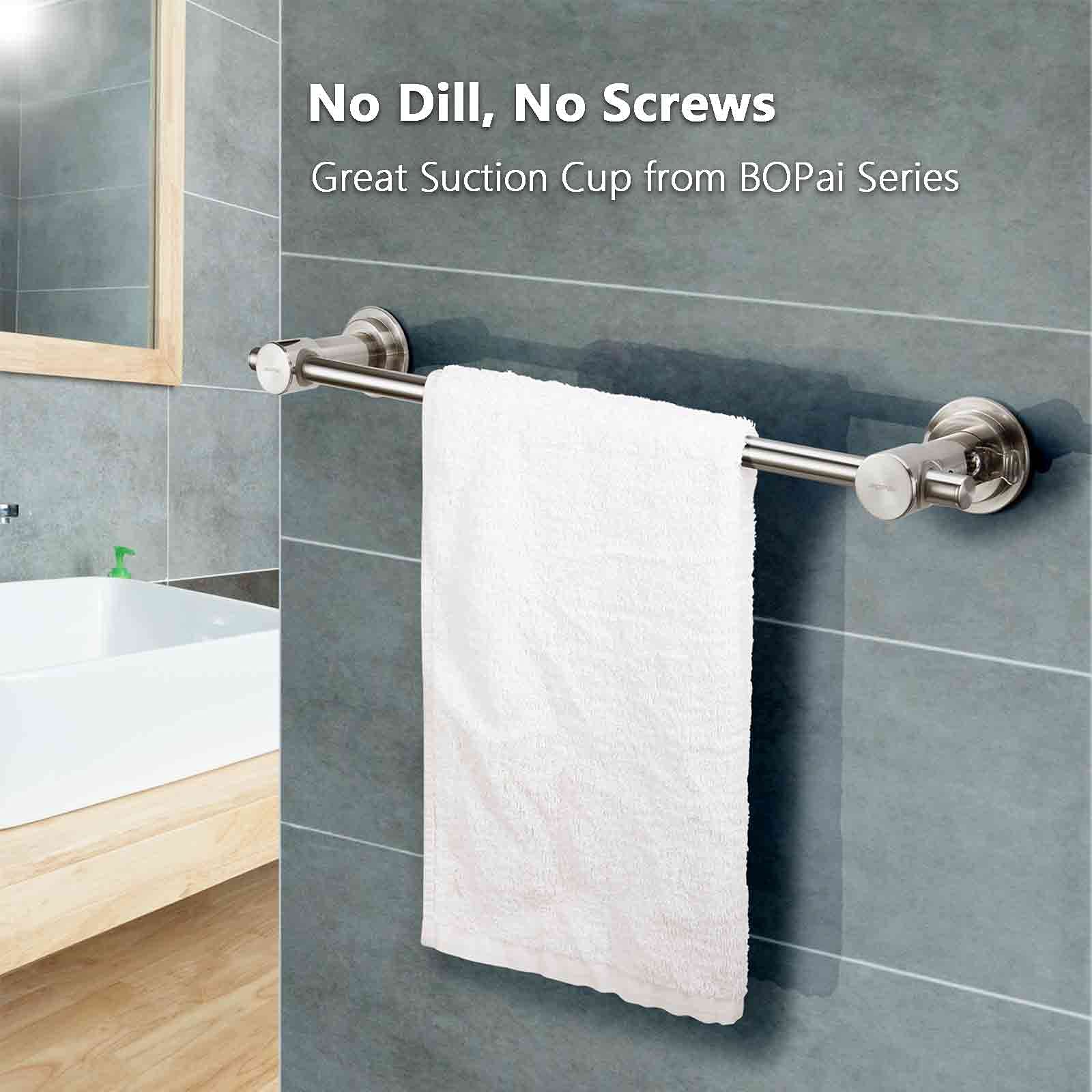 BOPai 24 inch Suction Cup Towel Bar  Brushed Nickel