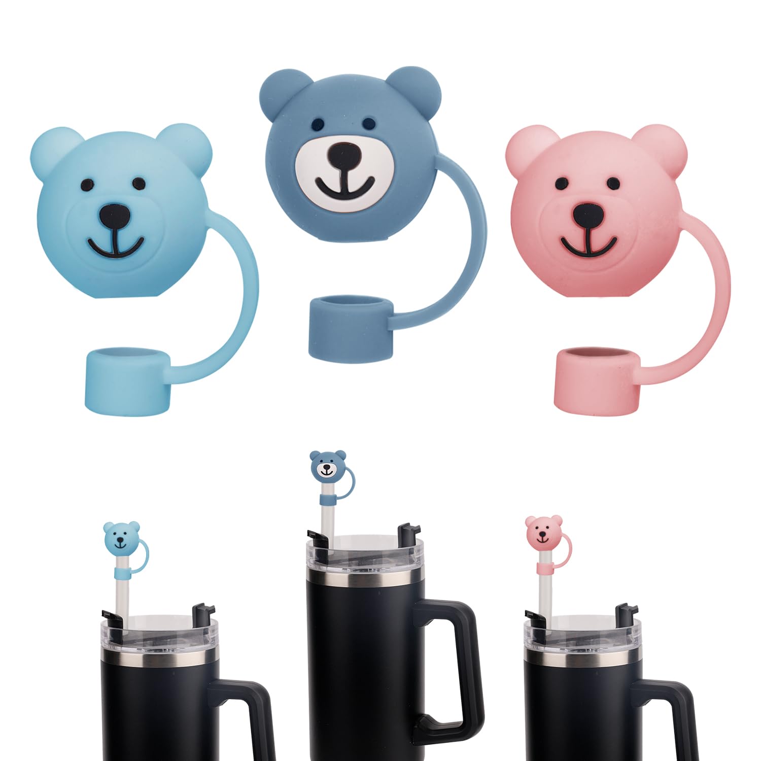 3Pcs   Bear Straw Covers Cap For Stanley Cup 40 Oz,   Cartoon Soft Straw Protector Cover   Cute Straw Covers Cap Silicone   Stra