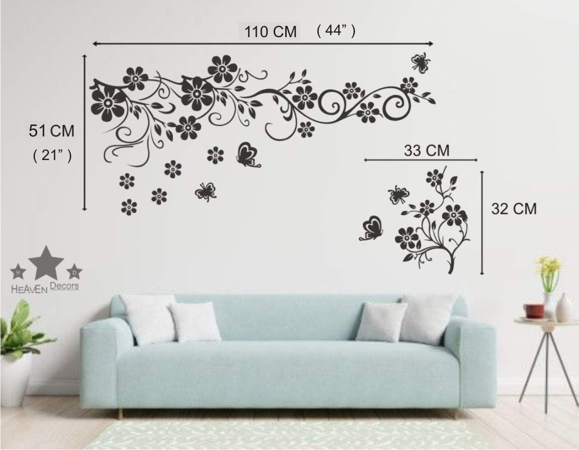 Wall Sticker Flower With Butterfly White Wall Decal Wall Covering Area Size(105 X 65) Cm