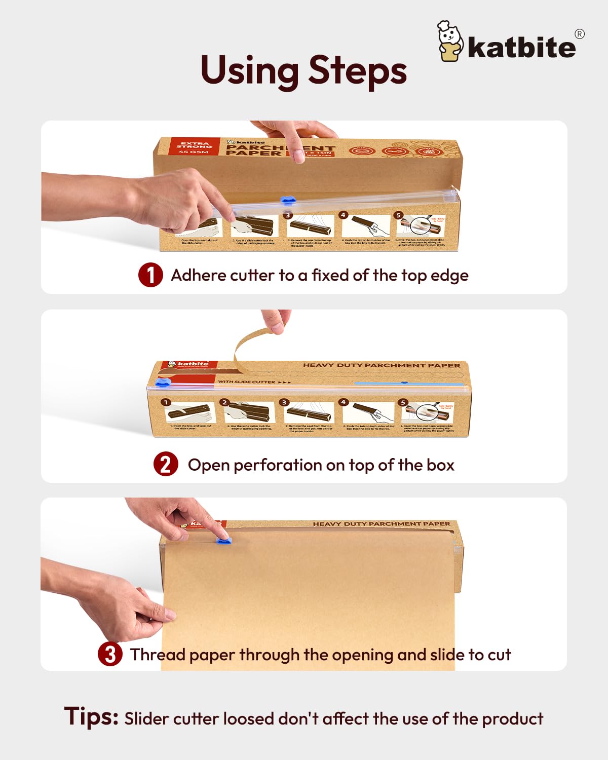 Katbite Unbleached Parchment Paper For Baking, 15 In X 210 Ft, 260 Sq.Ft, Heavy Duty Baking Paper With Slide Cutter, Non-Stick B