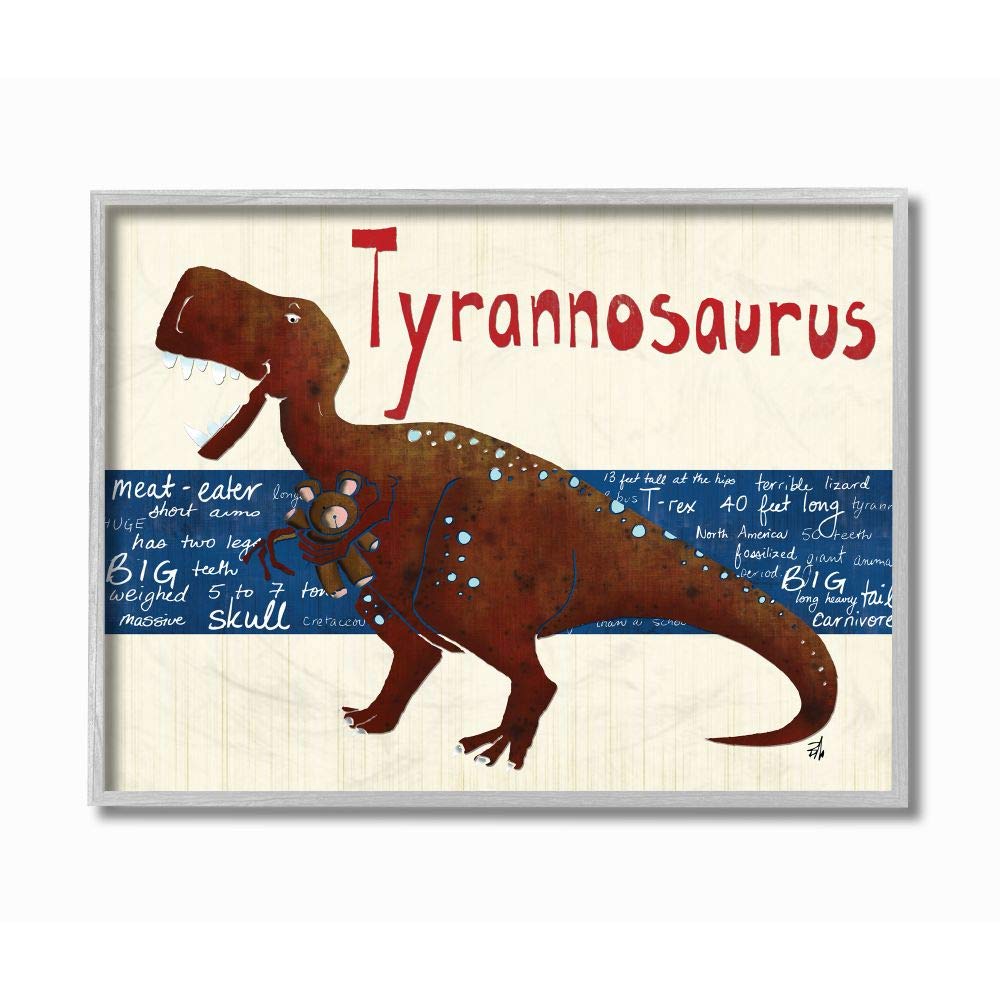 Stupell Industries Tyrannosaurus Dinosaur Grey Framed Wall Art, 16 X 20, Design By Artist Bealook Kids