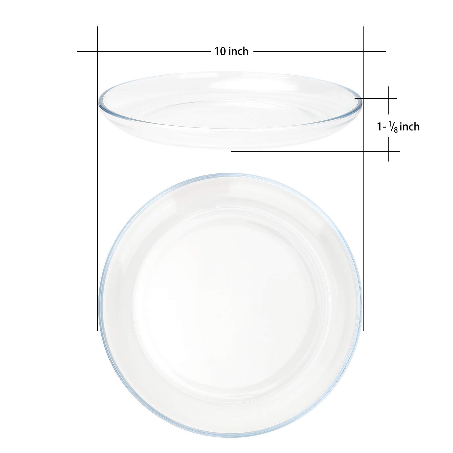 Foyo Oven Basics Glass Plate Set, 10 Inch Round Tempered Glass Pie Dish, Set Of 2