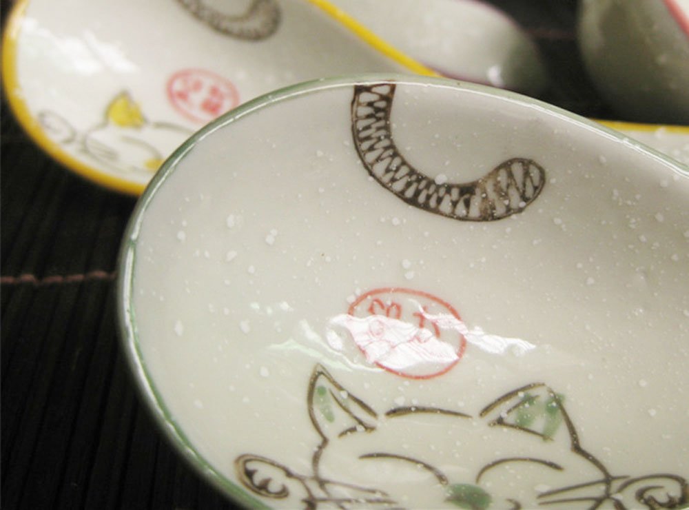 5Pcs Ceramics Japanese Fortune Cat Lucky Cat Hand Painted Soup Spoons