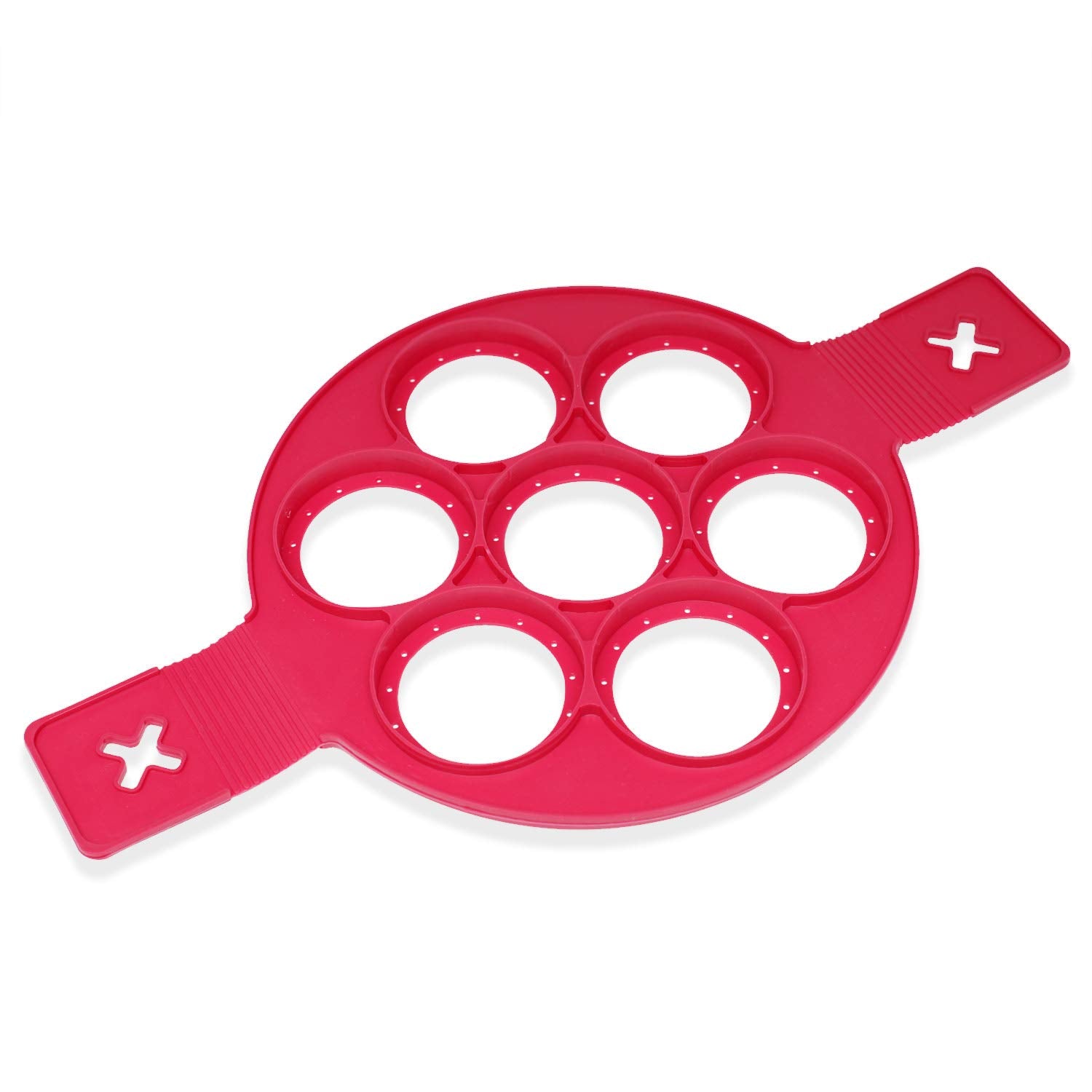 Silicone Pancake Mold, Mini Pancakes Maker And Fried Egg Ring Maker, Exulitimate (Red, 7 Cavity)