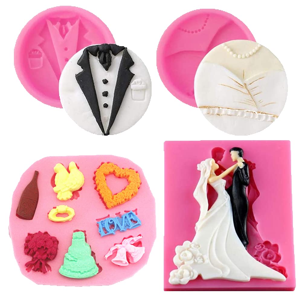Cestony Bride And Groom Tuxedo Wedding Dress Set Silicone Molds For Diy Wedding Party Cake Fondant Biscuit Cookies Soap Sugar Pu