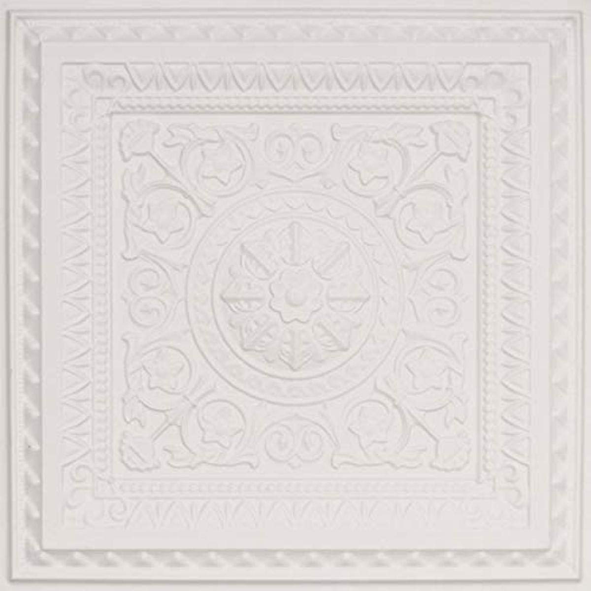 From Plain To Beautiful In Hours 223 La Scala PVC 2  x 2 Glue-up or Lay-in Ceiling Tile, Pack of 25, White Matte, 25 Piece
