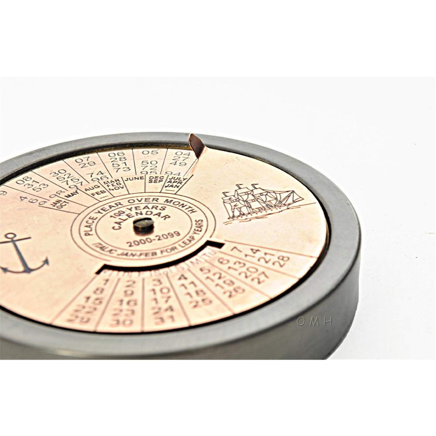 2-Piece Nautical Dcor Set featuring a 100-Year Calendar & Compass