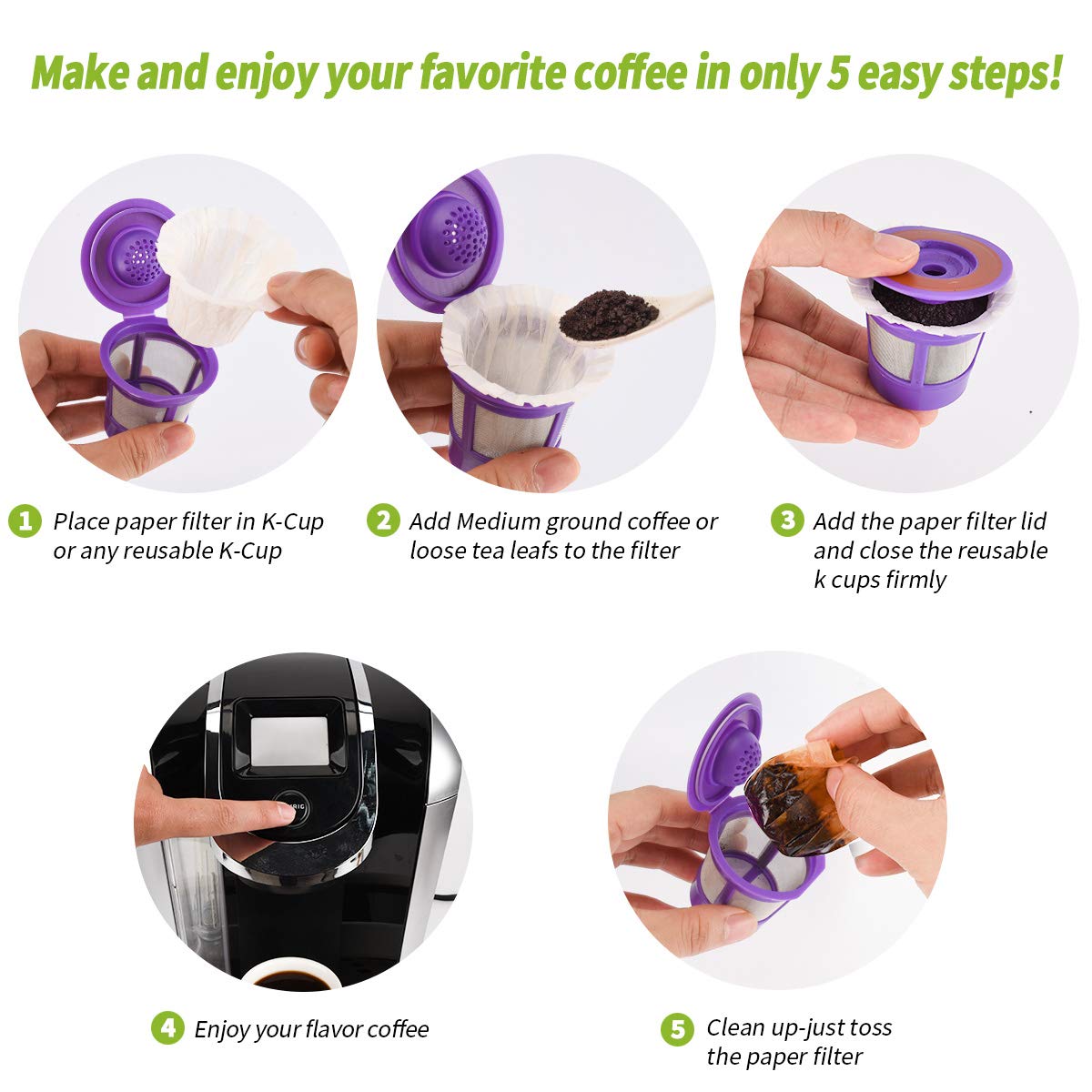 K cup Coffee Paper Filters Disposable for Reusable K Cup Filters  Disposable Keurig K Cup Filters  Compatible with Keurig Single Serve Filter Brands (200  NO Lid)