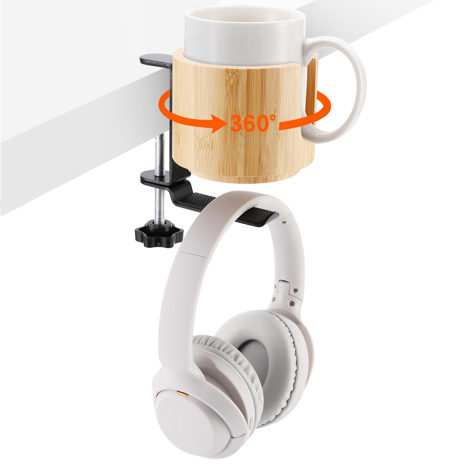 Nnewvante Desk Cup Holder, 2 In 1 360 Rotating Headphone Hanger Under Desk, 360 Anti-Spill Cup Holder, Table Cup Holder For Wate