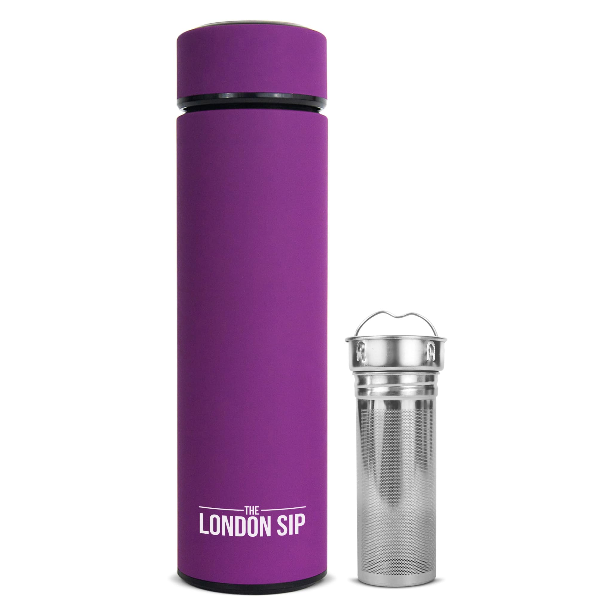 London Sip Multi-Purpose Travel Mug and Tumbler Fruit Infused Flask Hot and Cold Double Wall Stainless Steel Thermos with Extra-