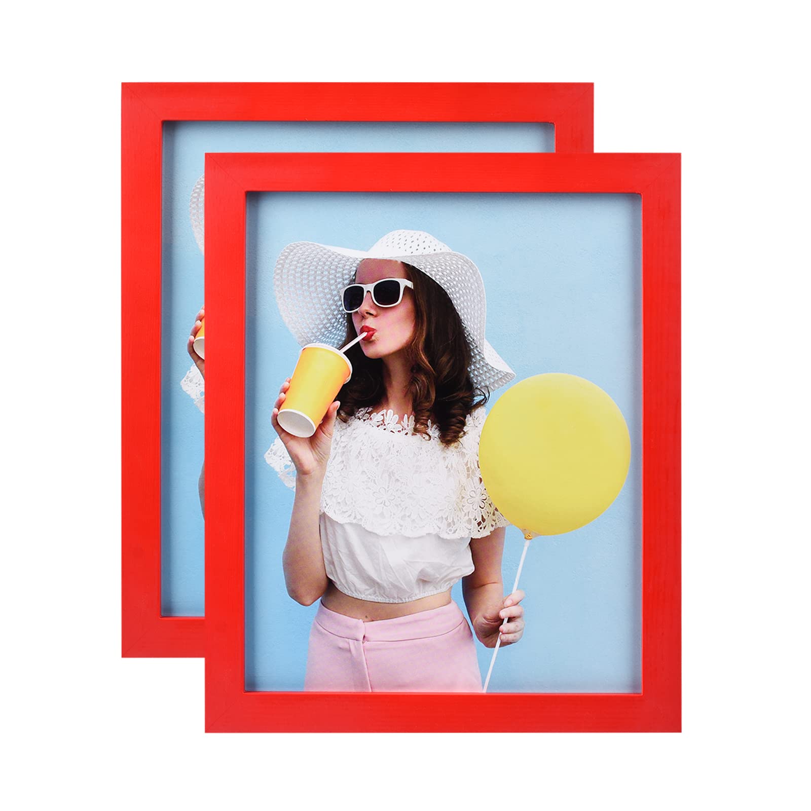 wyooxoo 8x10 Picture Frames Set of 2 Made Of Solid Wood Red Photo Frames Colorful Frame with HD Plexiglass For Tabletop Display 