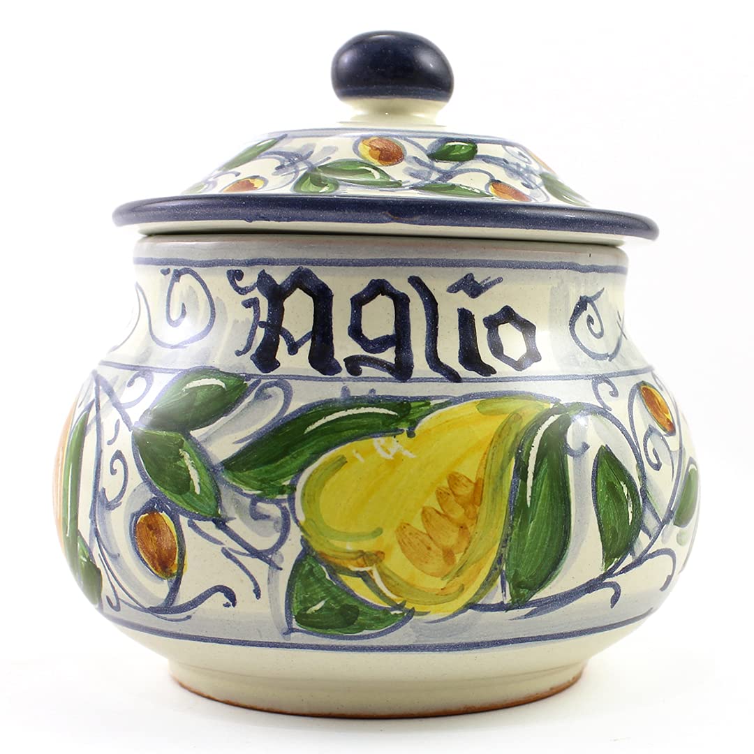 Hand Painted Italian Ceramic Garlic Jar Venezia - Handmade In Gubbio, Garlic Ceramic Keeper, Made In Italy, Garlic Holder, Hand