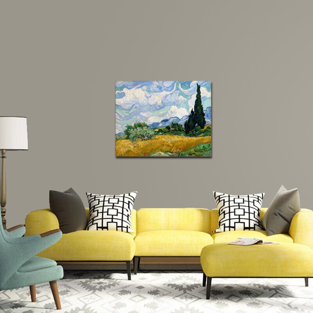 Wieco Art Wheat Field With Cypresses By Van Gogh Classic Oil Paintings Reproduction Modern Framed Landscape Giclee Canvas Prints