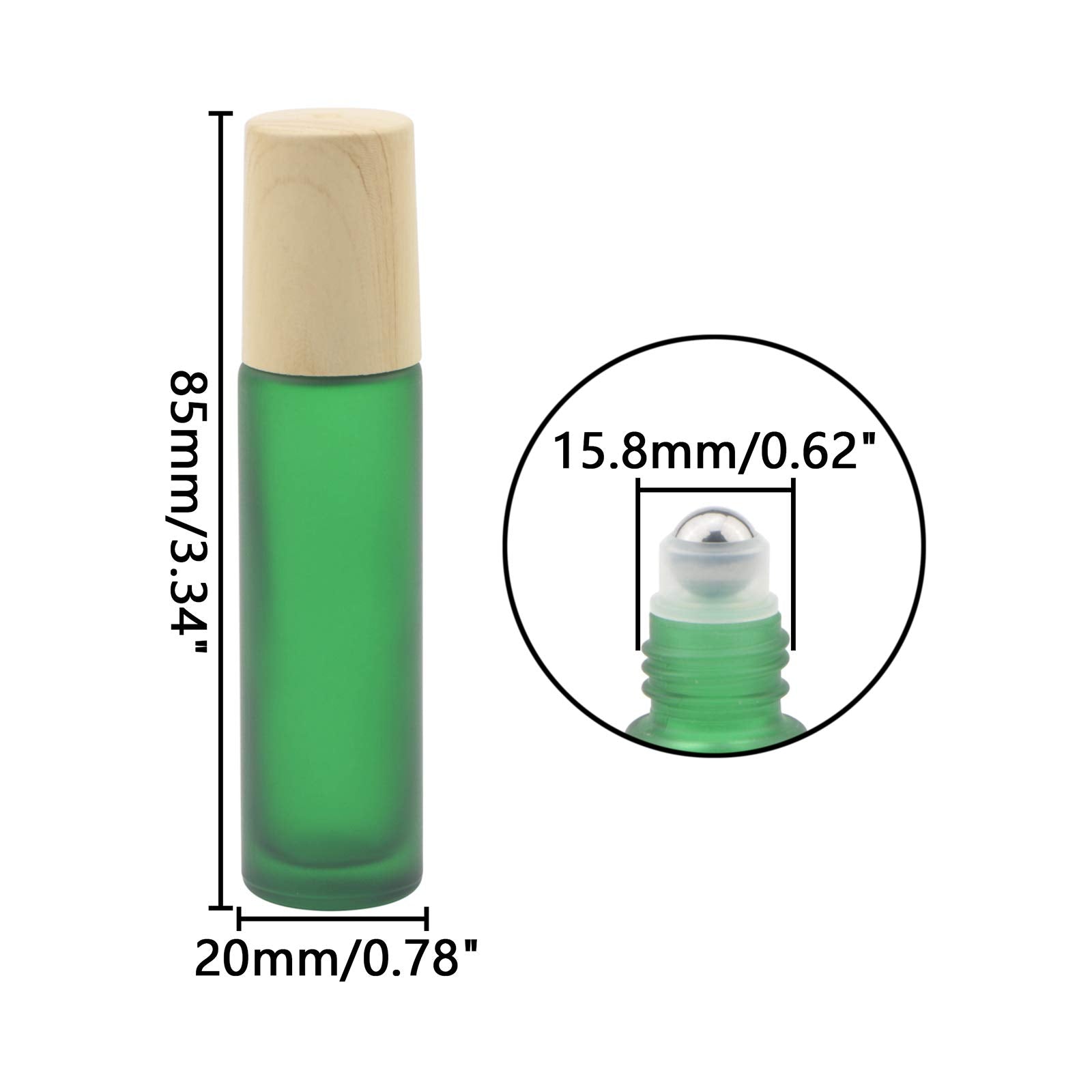 Kesell 10Pcs 10Ml Colorful Frosted Glass Roller Bottles With Metal Roller Ball And Wood Grain Plastic Cap For Essential Oil Arom