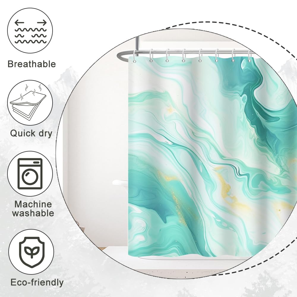 Ruelvth Stall Shower Curtain, Turquoise Marble Small Bathroom Curtain Abstract Modern Ink Texture Narrow Rv Shower Curtain Set W