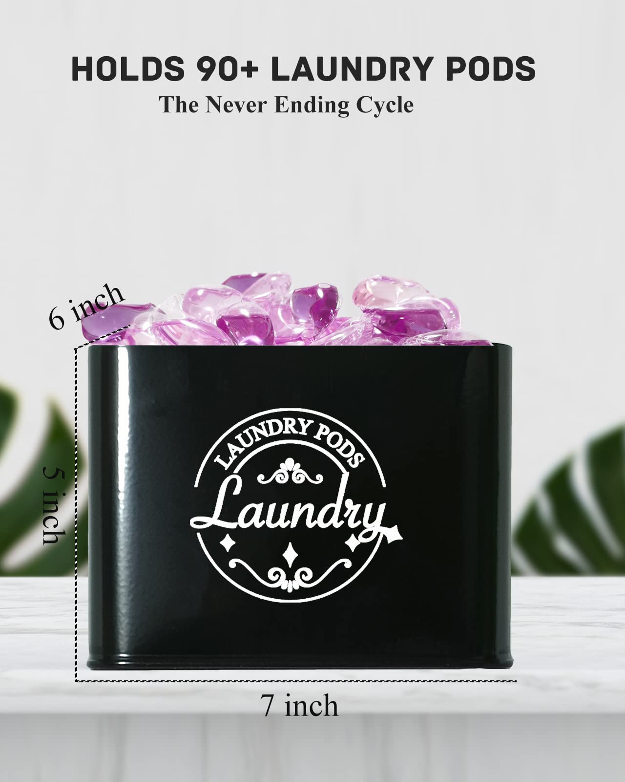 Laundry Pods Container With Hinged Lid. Modern Laundry Room Organization And Storage. Farmhouse Metal Laundry Pods Holder For La