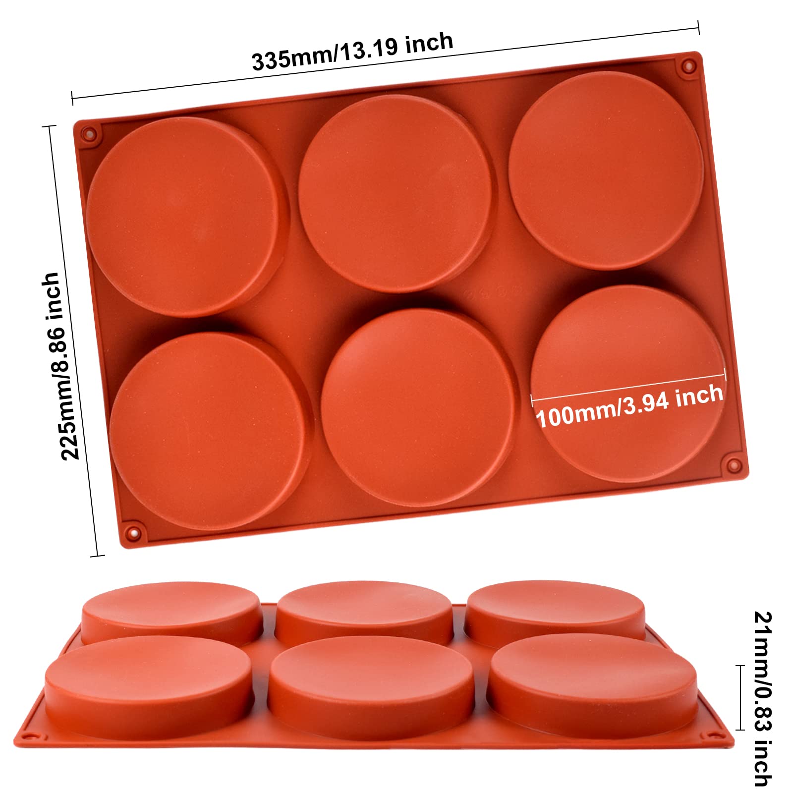 Goensjt 2 Pack Large Silicone Molds - Non-Stick 4-Inch Round Baking Mold for Whoopie Pies, Muffins, and More - Red, Model D0045