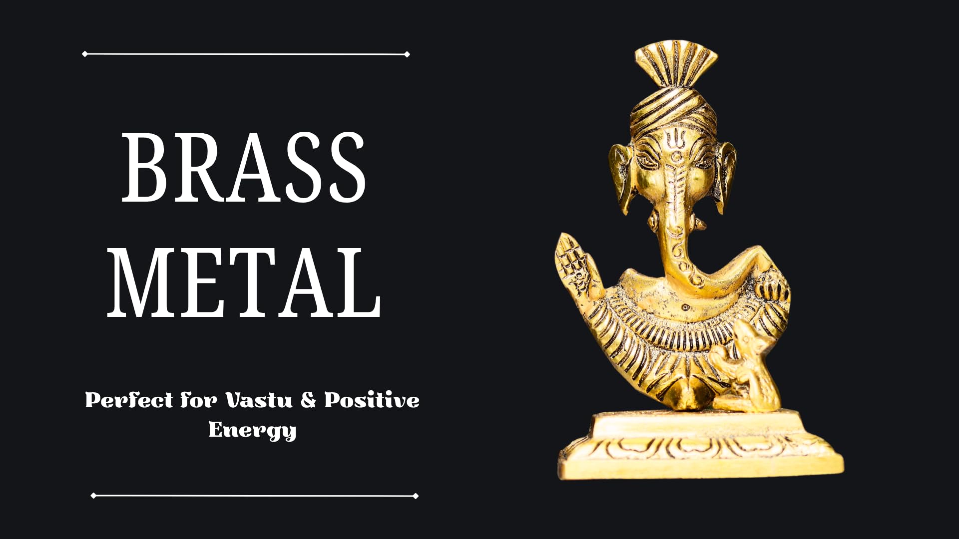 Sridha Handicraft Golden Metal Pagdi Ganesh Statue, Abstract Temple Design, 15 Cm Height, 220 Gms, Antique Finish