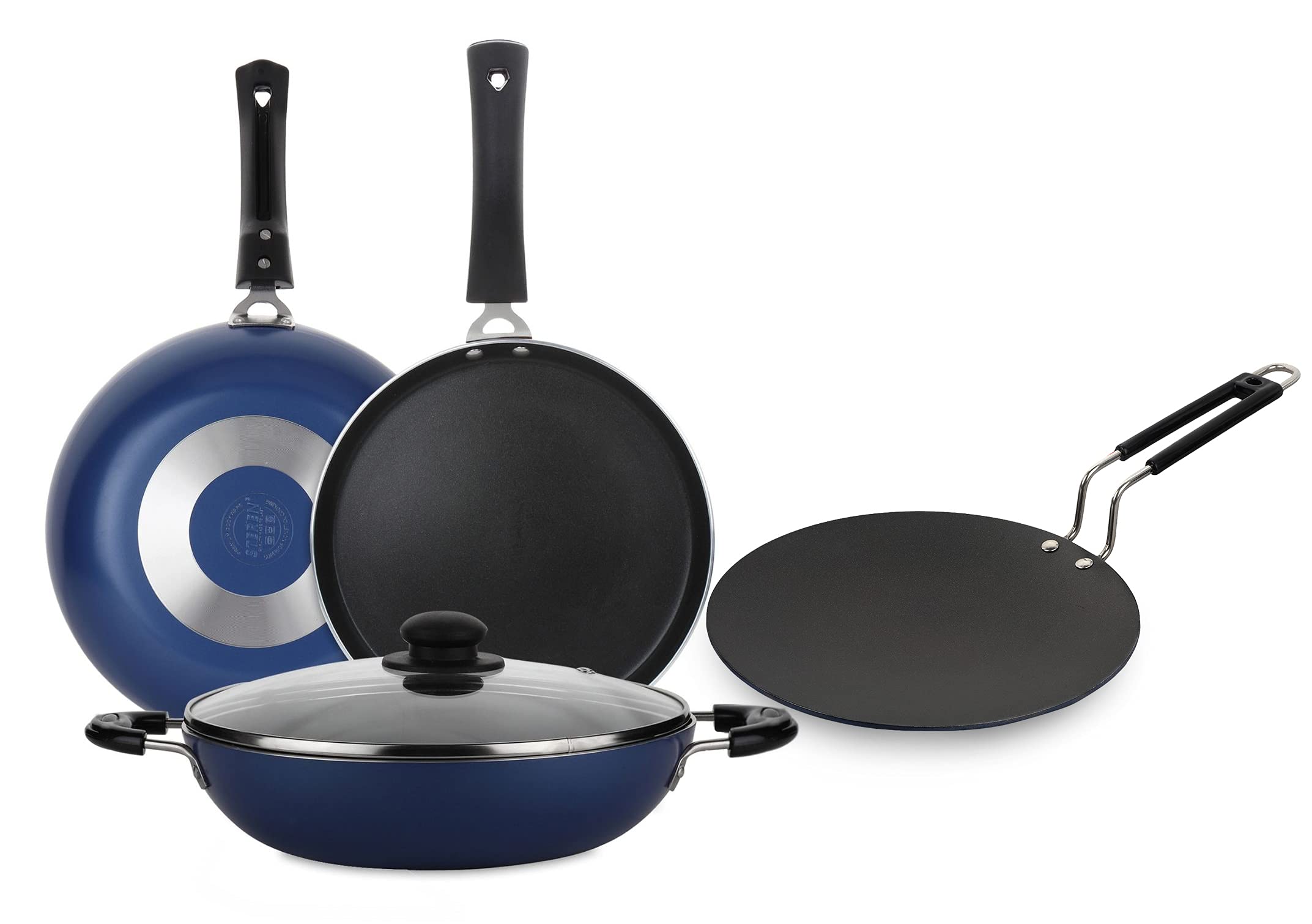 Steren Impex | 5 Piece Greblon Aluminum Non Stick Cookware Set With Roti Tawa, Gas Stove Compatible Only  (Blue)
