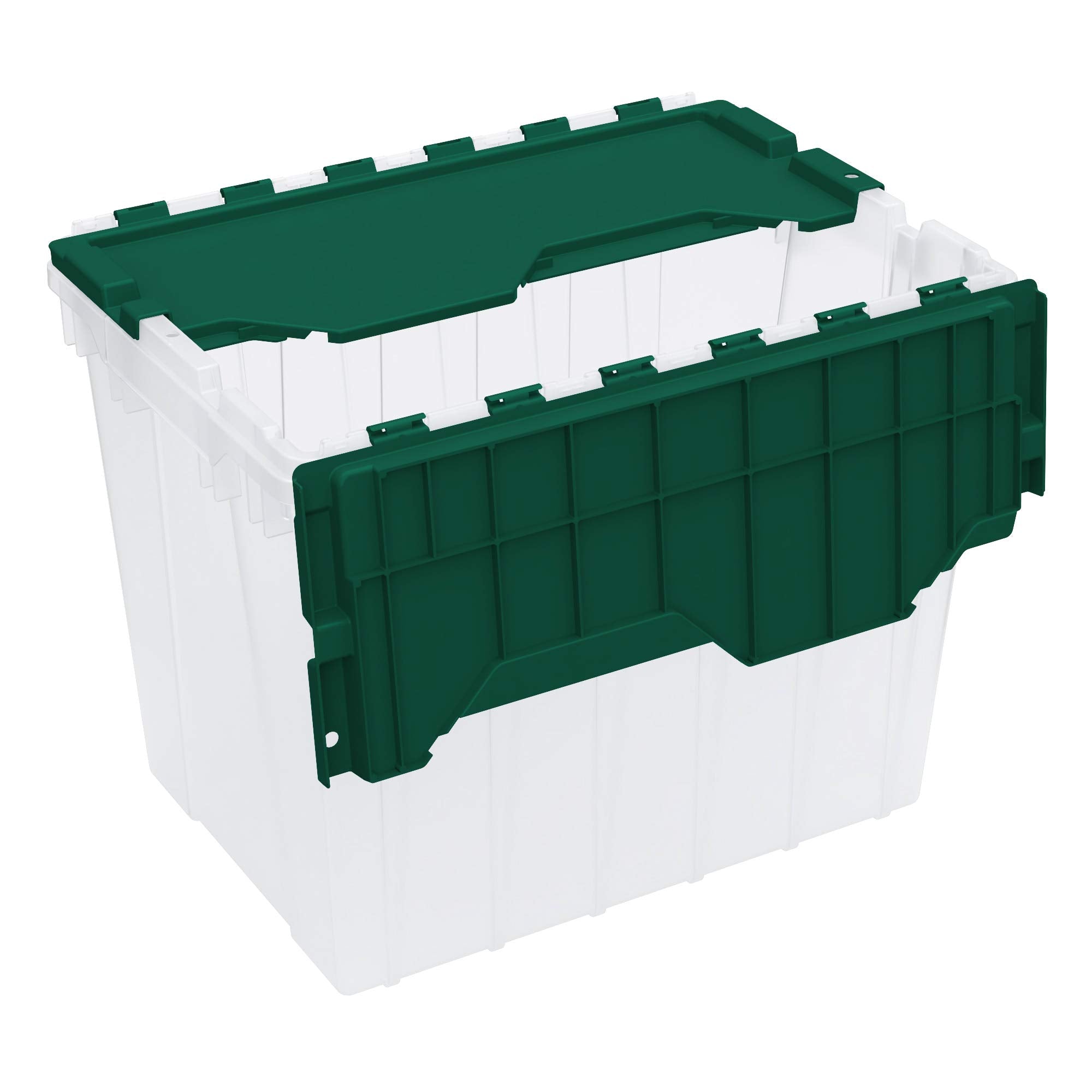 Akro-Mils 66497 18 Gallon Plastic Stackable Storage KeepBox Tote Container with Hinged Attached Lid  21-Inch L x 15-Inch W x 17-Inch H  Clear/Green