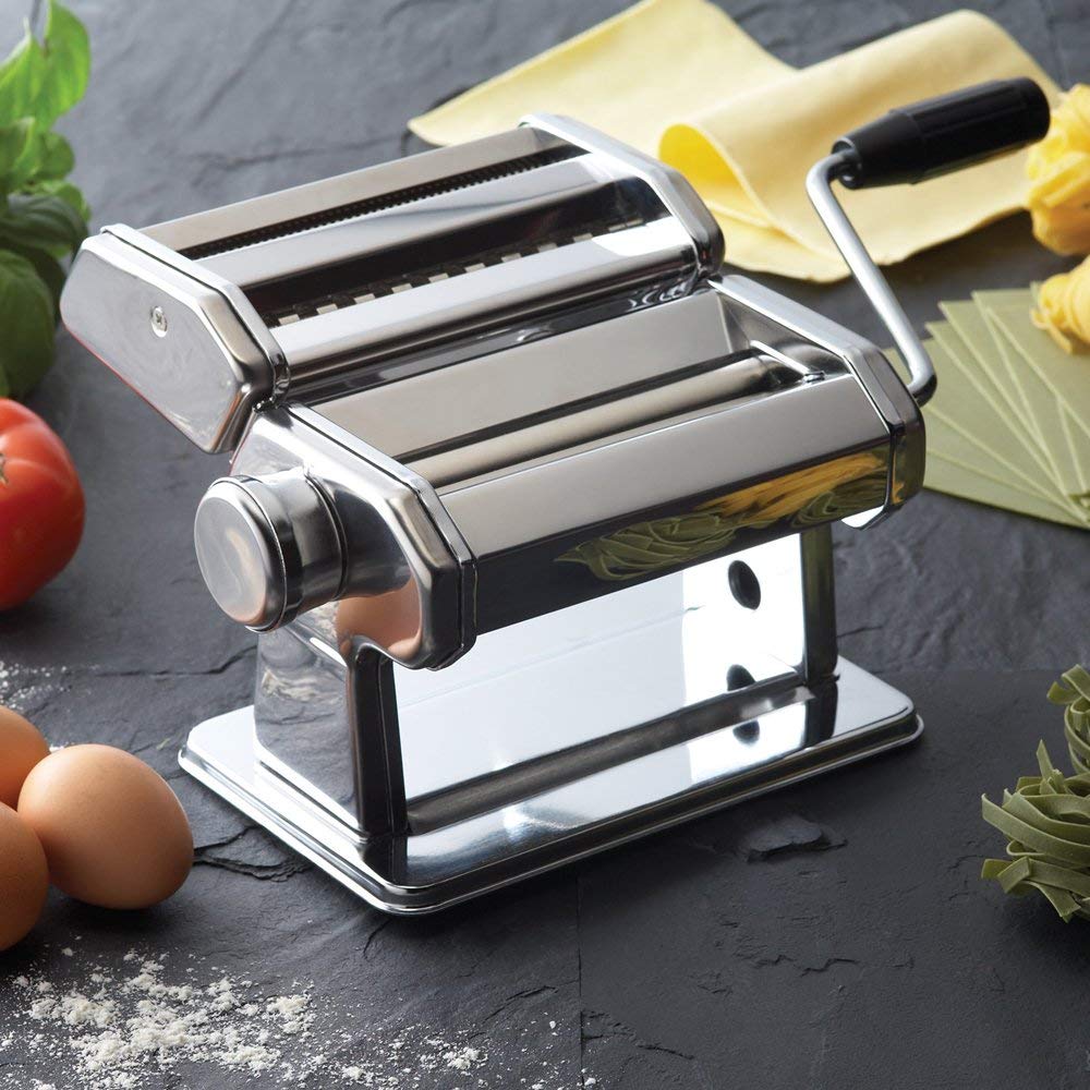 Gourmex Pasta Maker Machine Stainless Steel Manual | With Adjustable Thickness Settings | Perfect For Homemade Spaghetti Fettucc