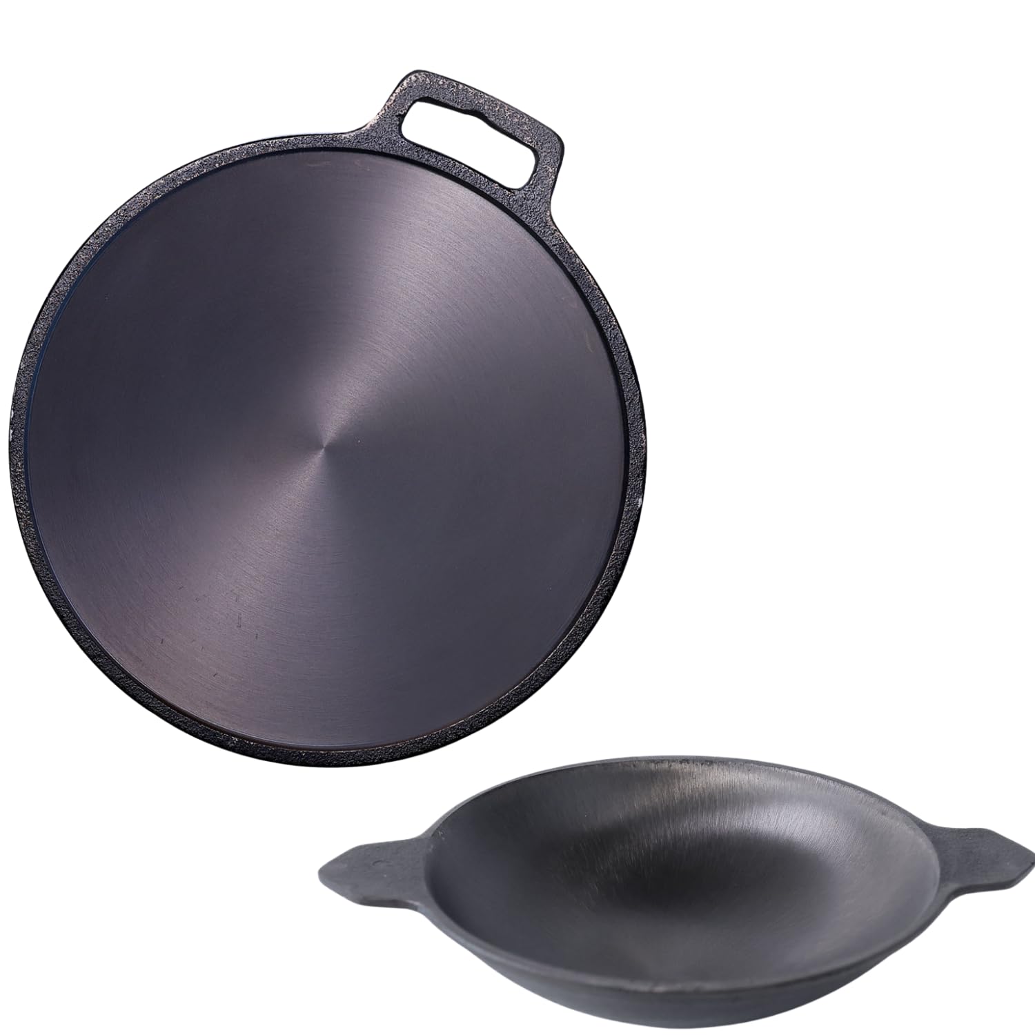 Kichera Cast Iron Dosa Tawa & Appam Pan Combo | Pre-Seasoned, Heavy Duty Cookware For Crispy Dosa, Roti, Paratha & Soft Appam | 
