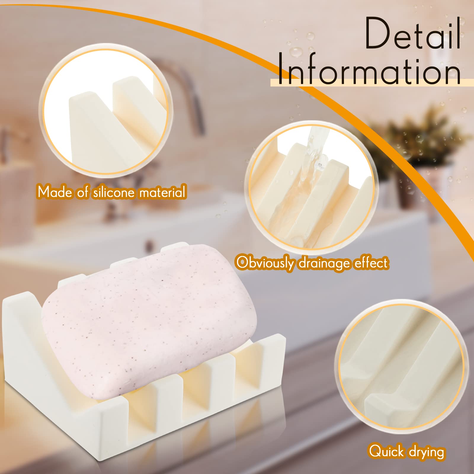 1 Piece Silicone Soap Dish Self Draining Soap Dish Shower Waterfall Bar Soap Holder Tray With Drain Soap Saver For Kitchen Bathr