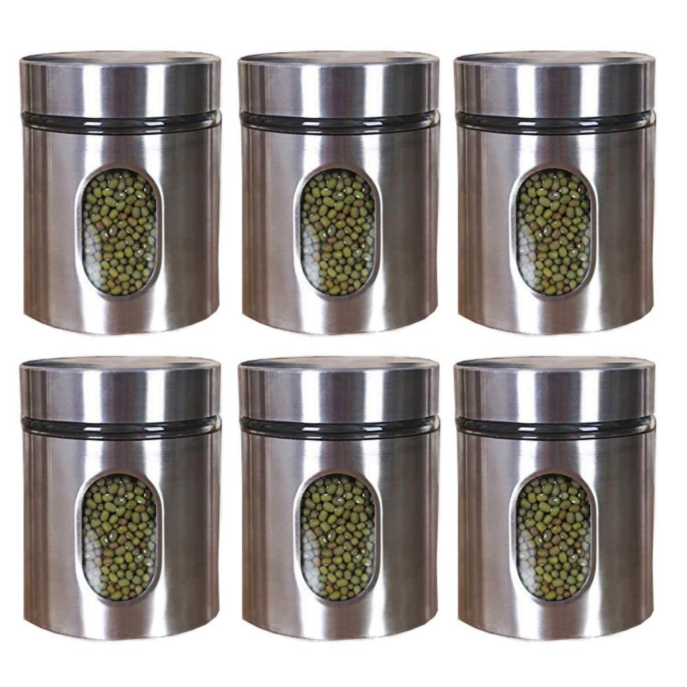 Marbelous Glass Window Jar 350 Ml For Kitchen Storage ||Stainless Steel Plated Glass Kitchen Canister||Visible Window Seasoning 