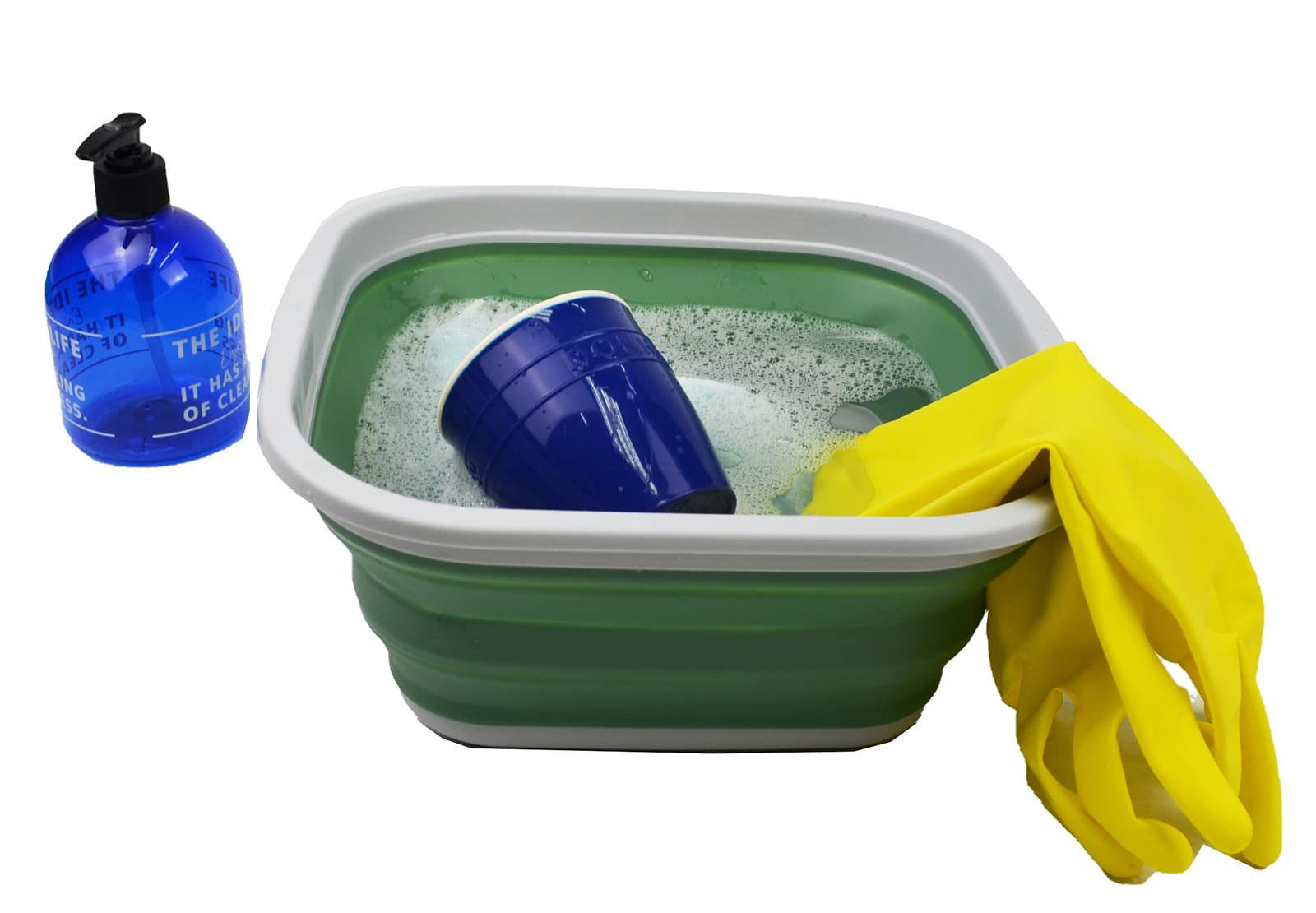 SAMMART 55L (14 gallons) collapsible Tub - Foldable Dish Tub - Portable Washing Basin - Space Saving Plastic Washtub (greyDark Sea green  1)