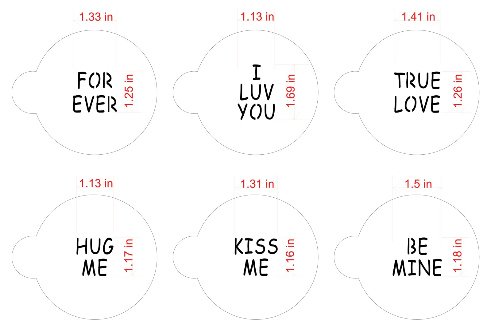 Designer Stencils Large Candy Heart Sayings Cookie Stencils, Beige/Semi-Transparent, Fits 3 Inch Circle