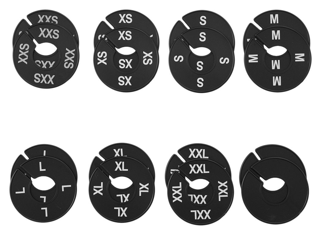 Nahanco Cbwkit3, Black Round Clothing Rack Size Dividers, White Print For Home Or Clothing Store, Xxs-Xxl, Kit Of 16 (7 Sizes An