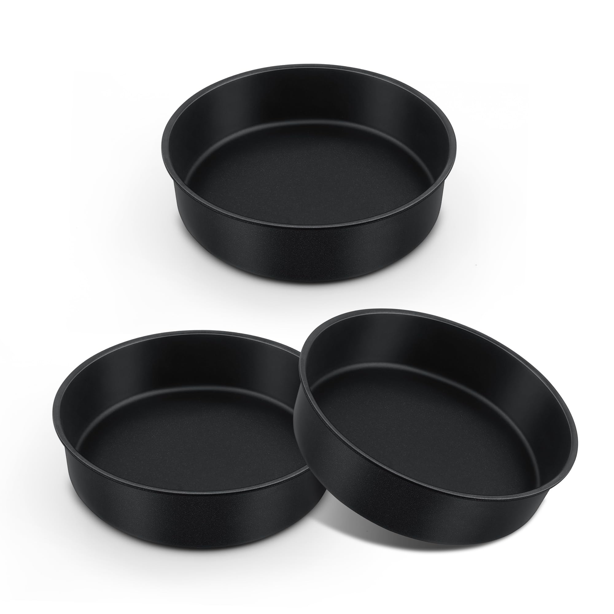 E-Far 8 Inch Cake Pan Set Of 3, Nonstick Round Baking Layer Cake Pans, Stainless Steel Core & Non-Toxic Coating, 2 Inch Deep (Bl