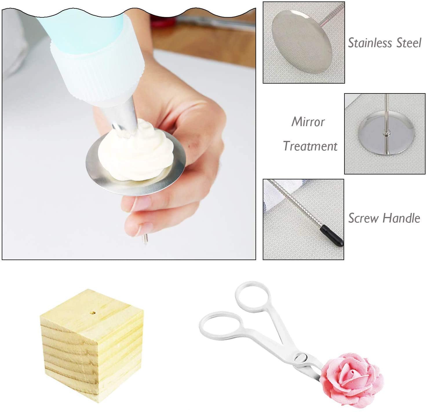 Cake Flower Nail Lifters Set - Stainless-Steel Baking Tools,6 Pcs,Icing Flowers Decoration