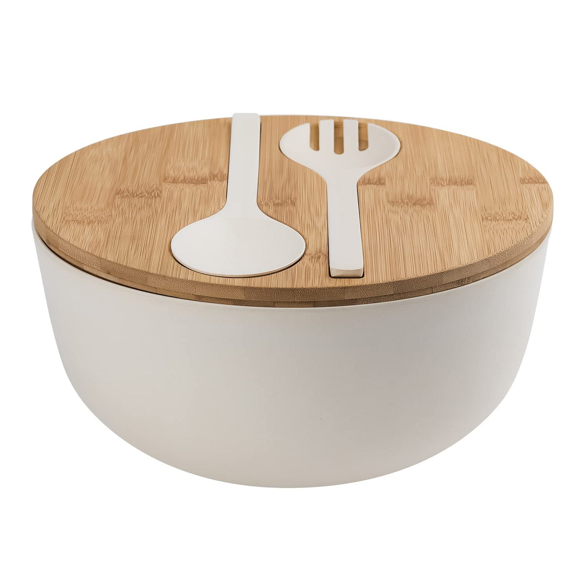Lovyanxue Bamboo Fiber Salad Bowl With Servers Set Large 98Inches Nature Bamboo Mixing Bowl With Servers With Lid Spoon And Fork