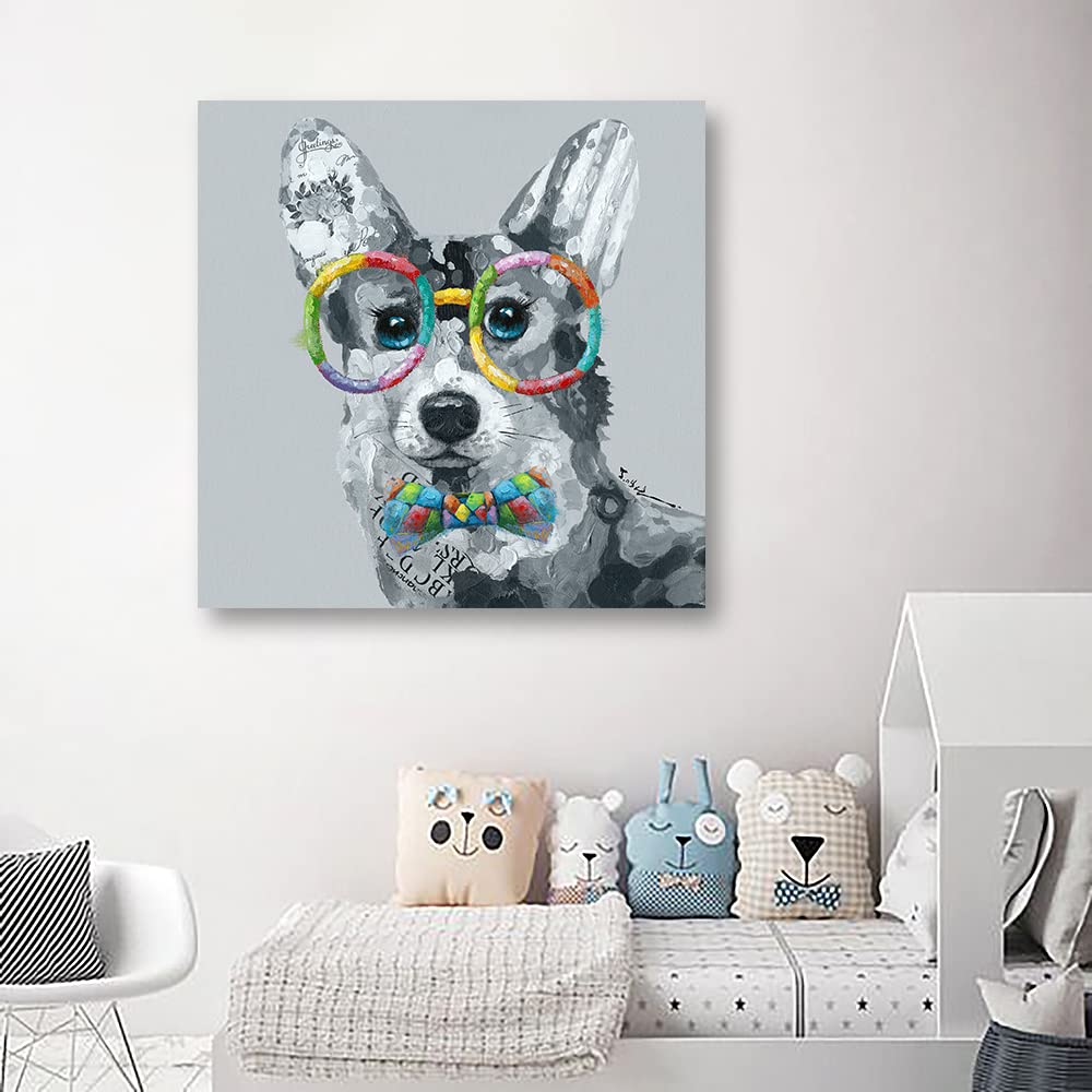 Yidepot Cute Corgi Dog Wall Art: Pet Puppy Posters For Bedroom 24''X24'' Funny Bathroom Wall Art Decor For Dog Lovers