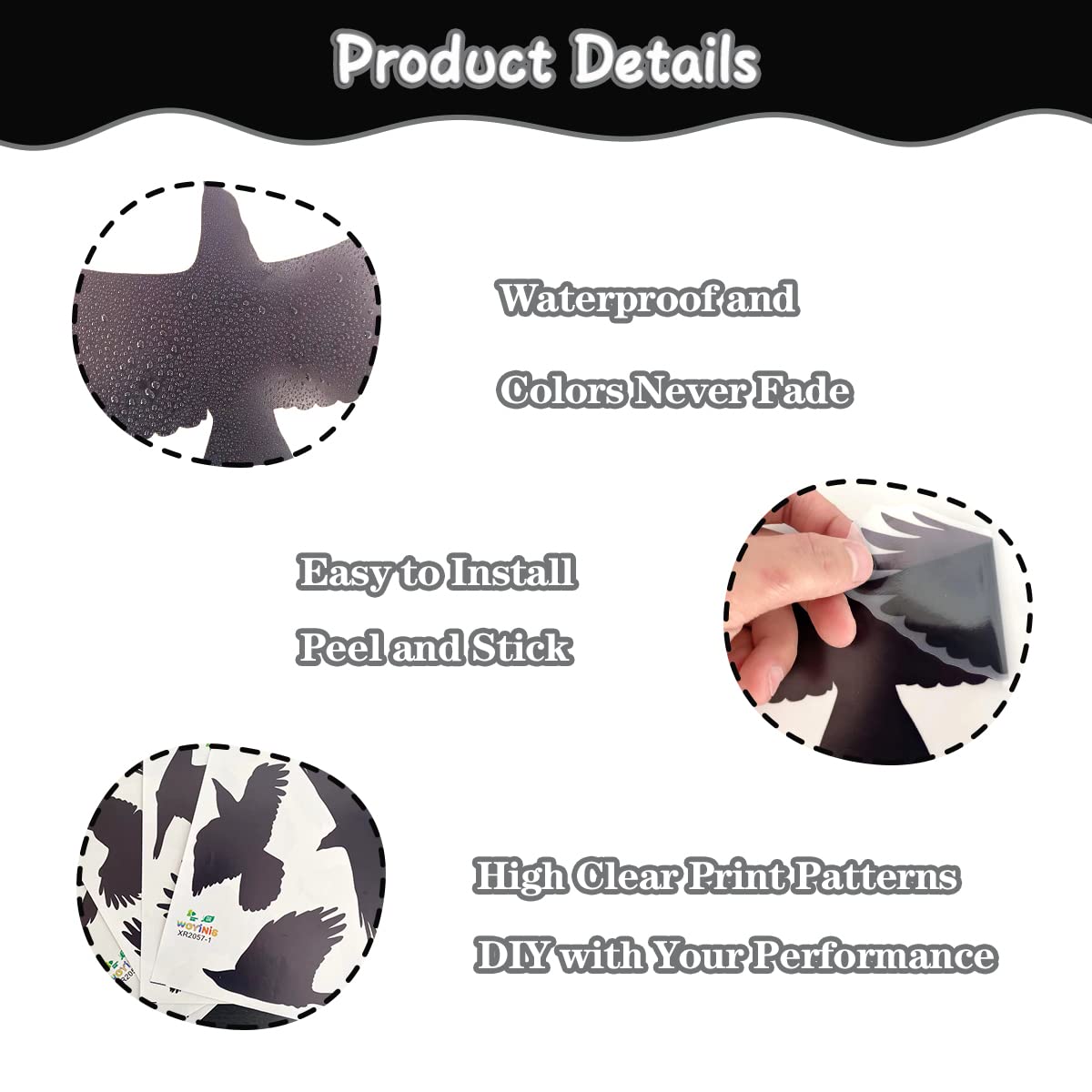 Woyinis Removable Large Crow Wall Decals Black Raven Wall Stickers Peel & Stick Individual Raven Birds Set Living Room Bedroom W