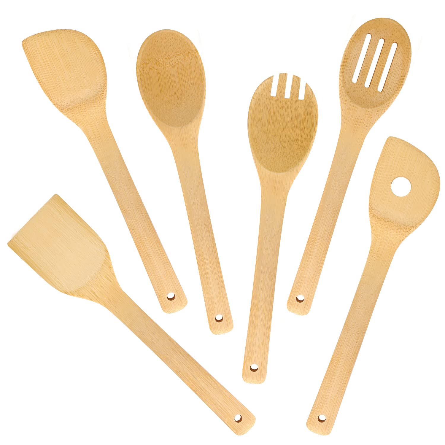 Lorisarm 12 Wooden Spoons Spatulas For Cooking 6-Piece Bamboo Utensil Set
