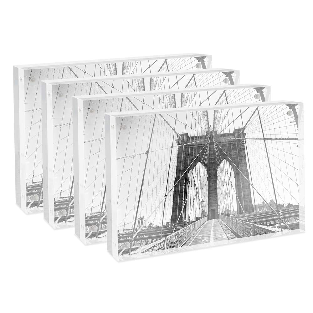Isaac Jacobs 4    x 6    (4-Pack) Super Thick [23MM Thickness] Clear Acrylic Magnetic Block Picture Frame, Double-Sided, Framele