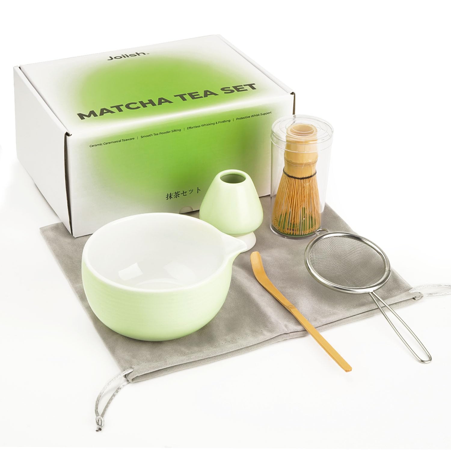 Joiish 5-Pc Matcha Kit Set, Matcha Whisk With Holder, Ceramic Matcha Bowl With Spout, Japanese Tea Making Tools, Complete Matcha