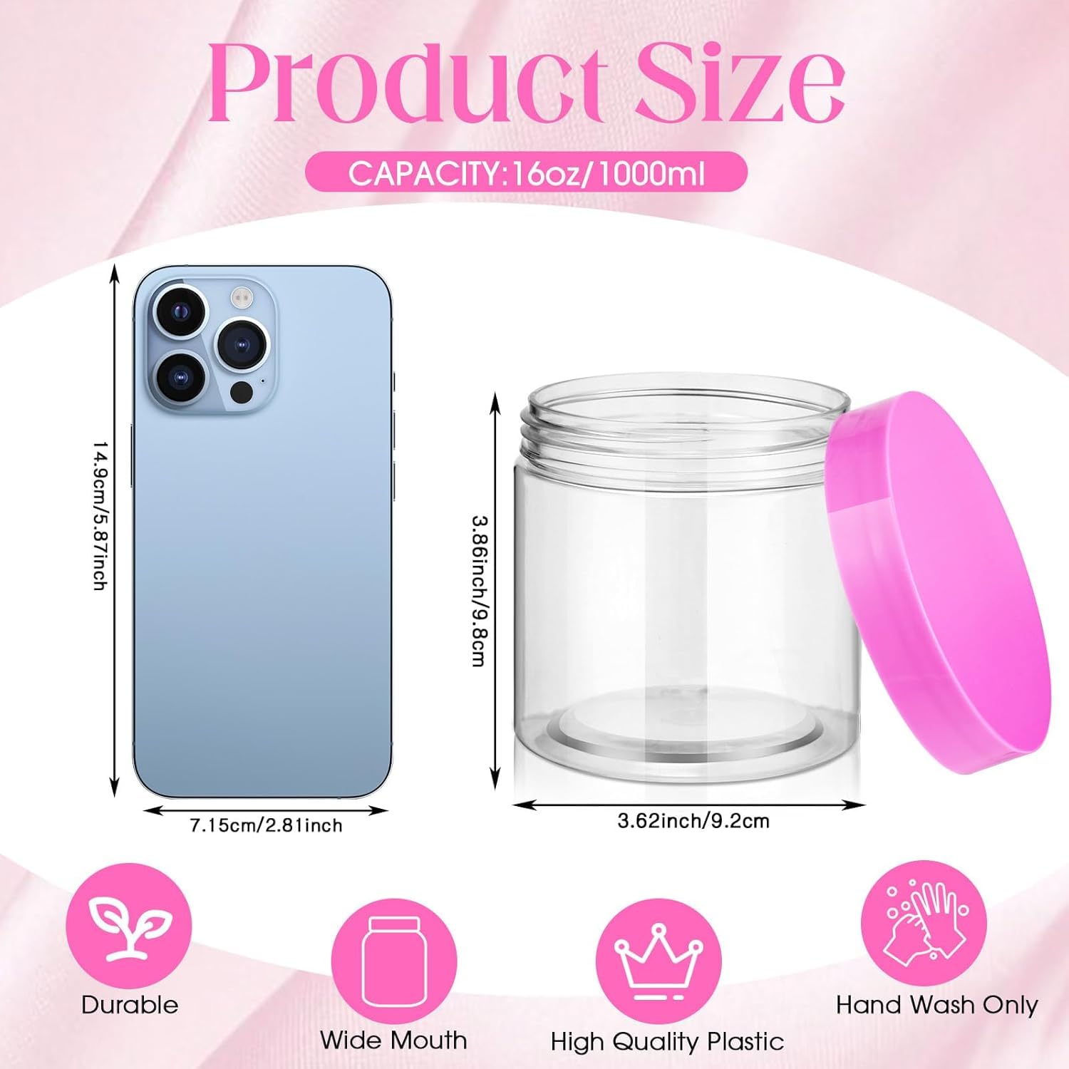 Satinior 12 Pack 16 Oz Plastic Container Jars With Lids Round Clear Travel Cosmetic Container Slime Jars For Toiletries, Lotion,