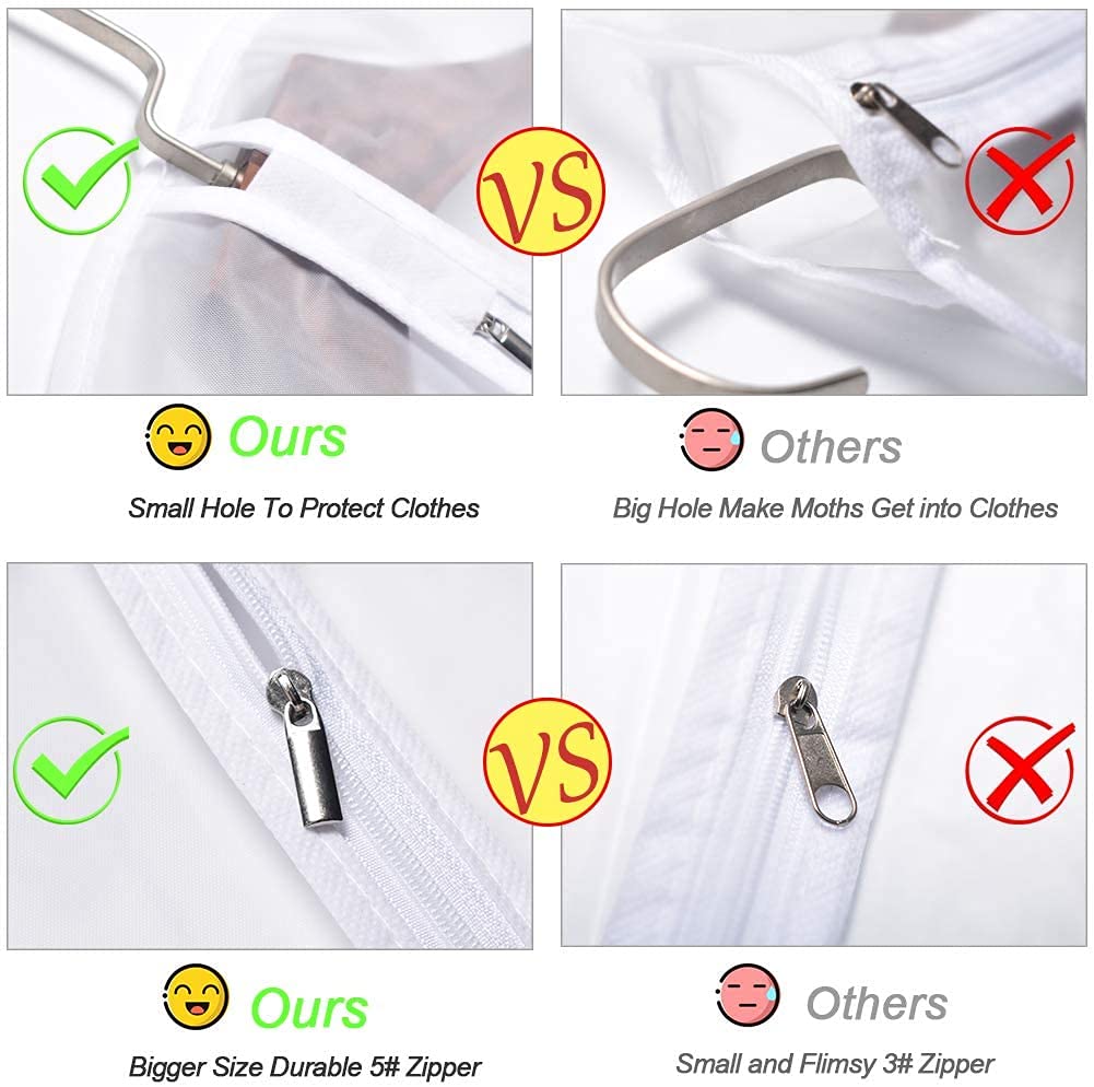 Garment Bag Covers 24''X60'' Dress Bags For Hanging Clothes (Pack Of 6), Hanging Clothes Storage Bag With Study Full Zipper For