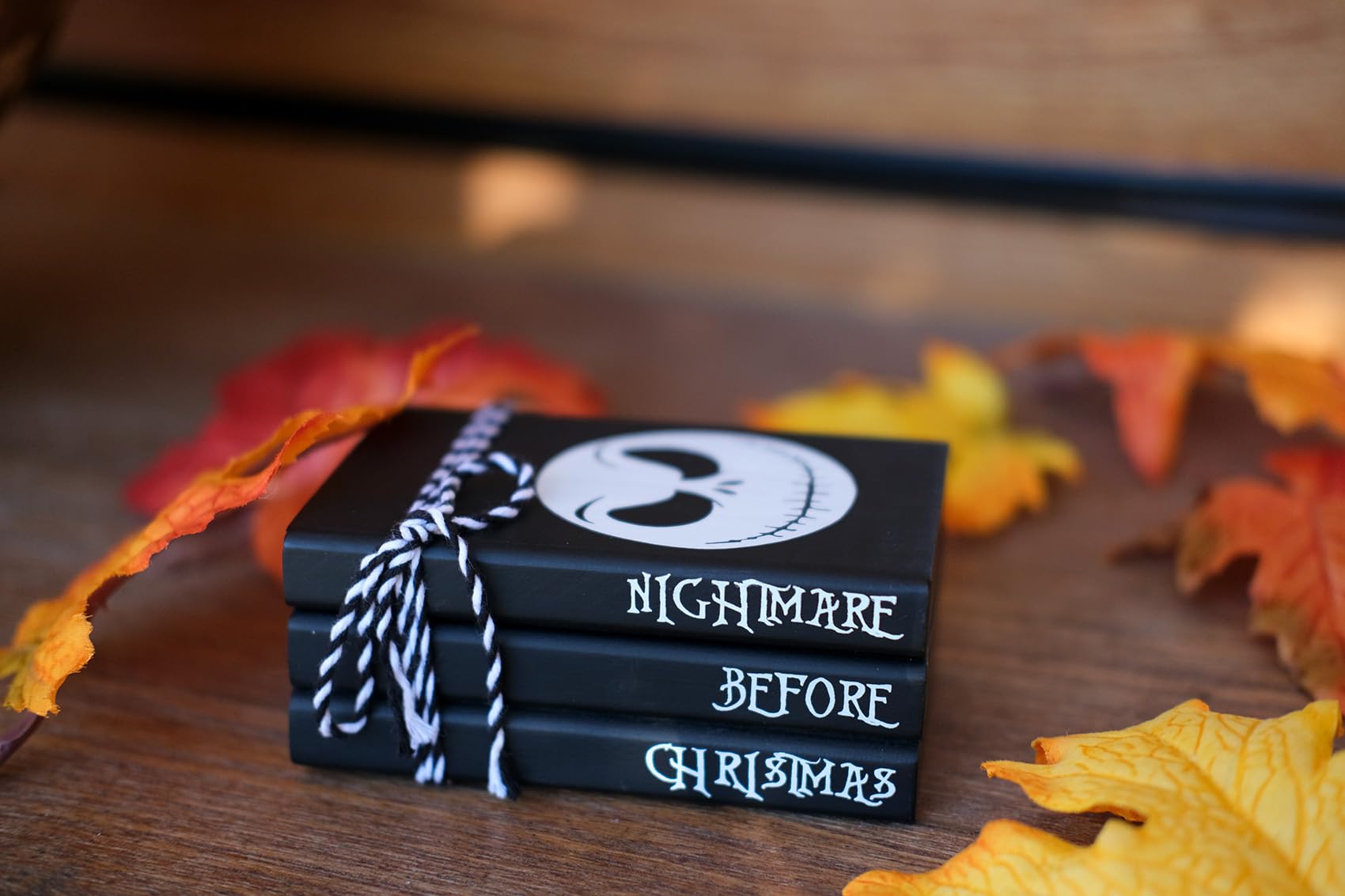 RUKEJUNE Mini Black Halloween Tiered Tray Decor Wood Decorative Book Stack, Rustic Farmhouse Faux Books Bundle for Home Table Ma