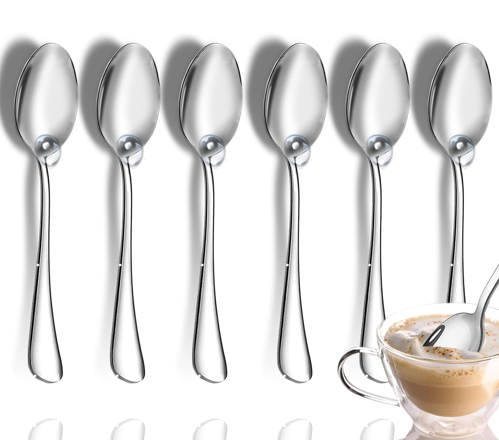 Small Spoons,Coffee Spoons,Set Of 6 Top Food Grade Stainless Steel Spoons Silverware, Demitasse Espresso Spoons, Tea Spoons, Des