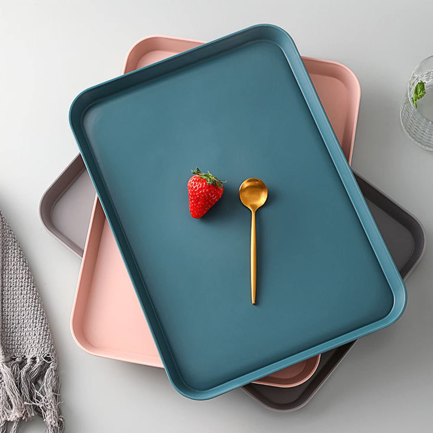 6 Pack 8 X 12 Inch Plastic Trays, Cute Small Pink Grey Blue Trays With 2   Wall, Decorative Food Serving Tray, Rectangular Flat