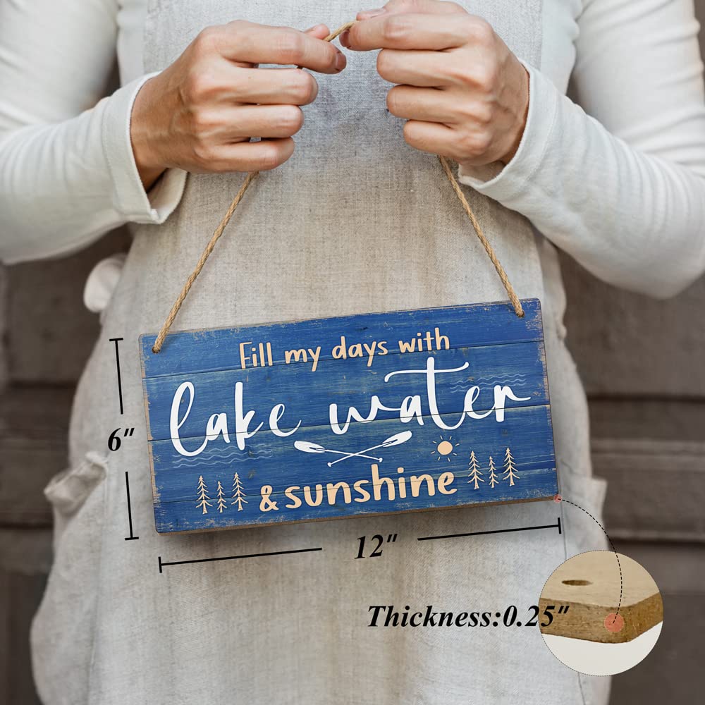 Heuhuww Lake House Decor-Fill My Days with Lake Water & Sunshine Sign 6x12 Inch,Funny Rustic Wall Art Country Decor for Cabin Co